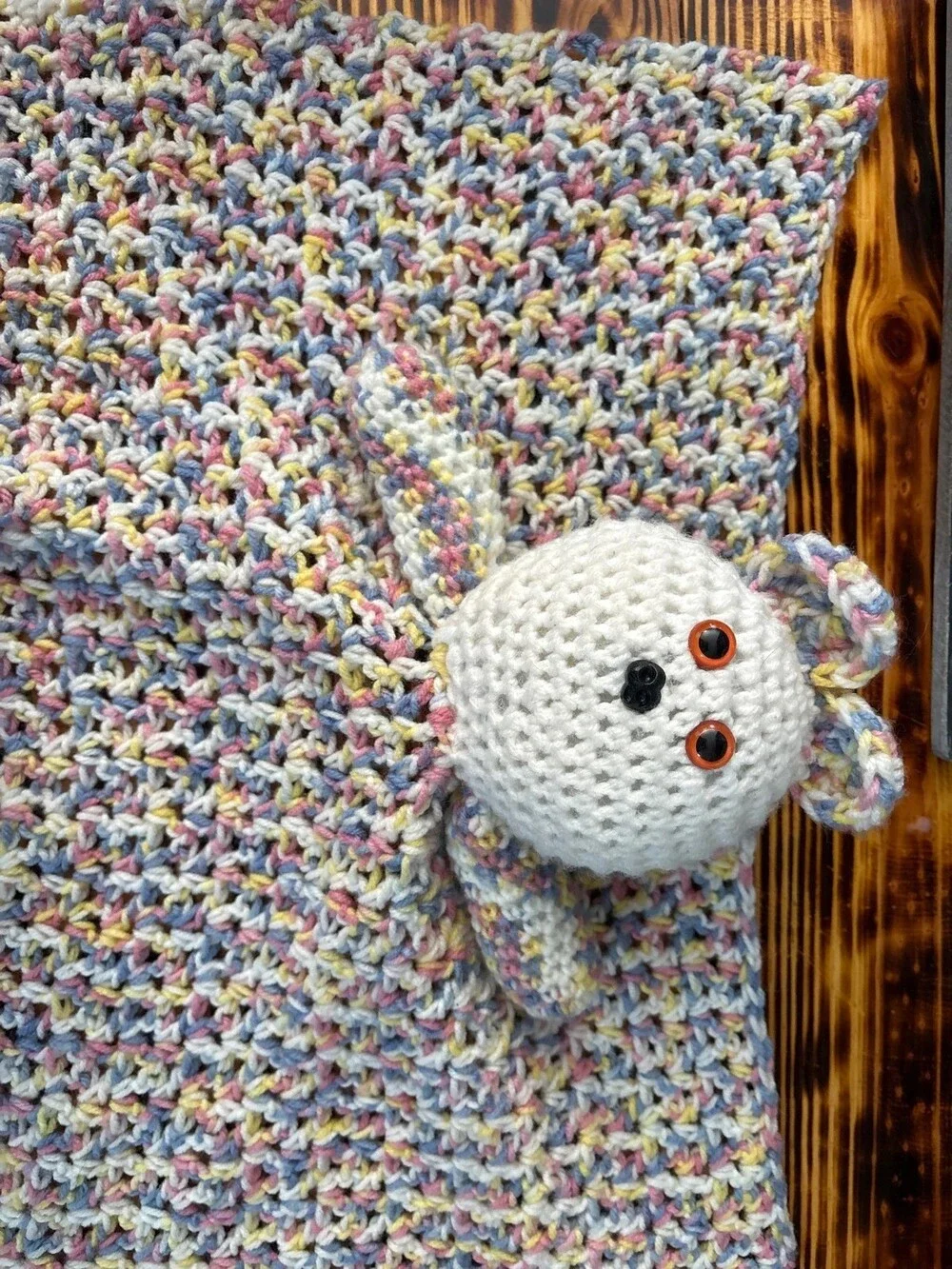 Handmade Crochet Teddy Bear Baby Lovey / Security Blanket